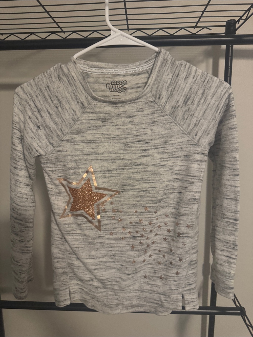 More Than Magic Heather Gray Long Sleeve Top with Gold Glitter Star